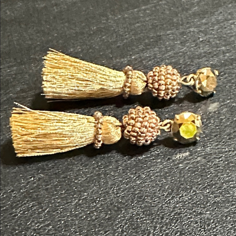 J Crew Metallic Gold Tone Tassel Post Earrings - Picture 2 of 12
